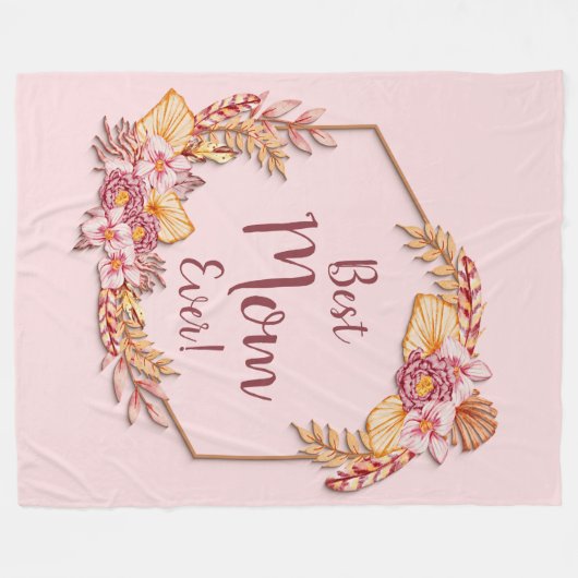 Text hinzufügen Name Boho Blume Frame Beste Mama ä Fleecedecke (Vorderseite (Horizontal))