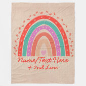 Text hinzufügen Name Boho Rainbow Heart Aqua Brown Fleecedecke (Vorderseite)