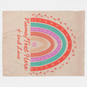 Text hinzufügen Name Boho Rainbow Heart Aqua Brown Fleecedecke (Vorderseite (Horizontal))
