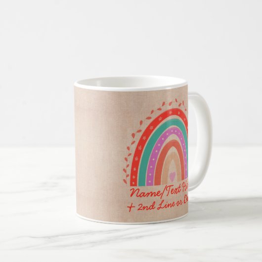 Text hinzufügen Name Boho Rainbow Heart Aqua Brown Kaffeetasse (VorderseiteRechts)