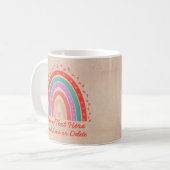 Text hinzufügen Name Boho Rainbow Heart Aqua Brown Kaffeetasse (Vorderseite Links)