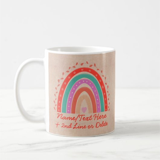 Text hinzufügen Name Boho Rainbow Heart Aqua Brown Kaffeetasse (Links)