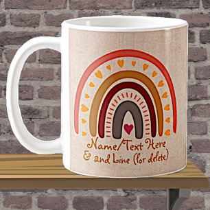 Text hinzufügen Name Boho Rainbow Heart Pink Beige Kaffeetasse