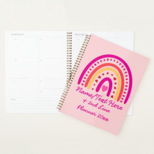 Text hinzufügen Name Boho Rainbow Hearts Pink 20xx Planer