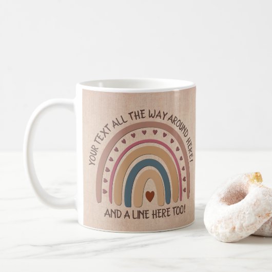 Text hinzufügen Name Boho Rainbow Heft Soft Brown Kaffeetasse (Mit Donut)