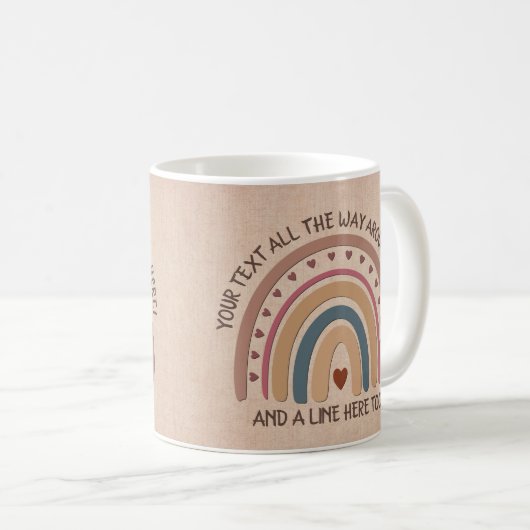 Text hinzufügen Name Boho Rainbow Heft Soft Brown Kaffeetasse (VorderseiteRechts)