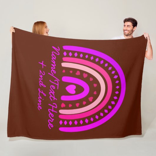 Text hinzufügen Name Boho Regenbogen Herz rosa bra Fleecedecke (Beispiel)