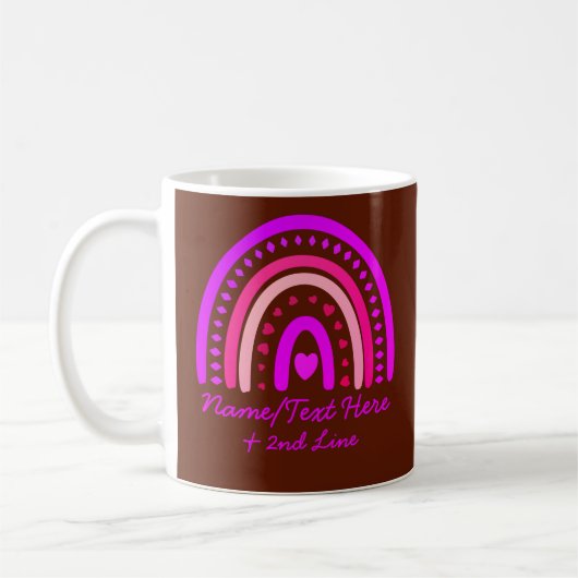 Text hinzufügen Name Boho Regenbogen Herz rosa bra Kaffeetasse (Links)