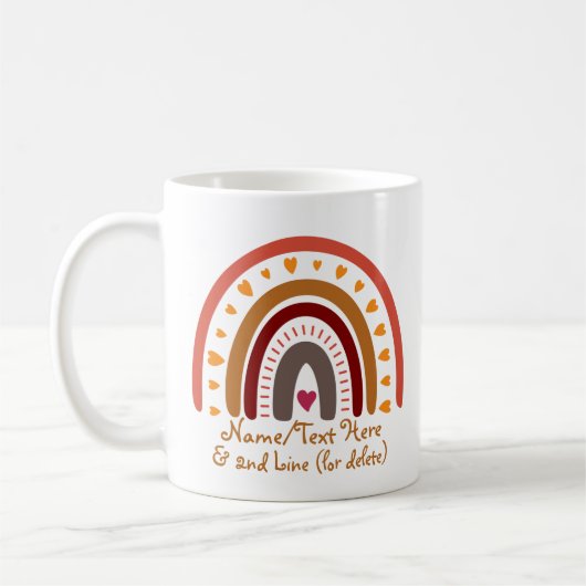 Text hinzufügen Name Boho Regenbogen Herz rosa bra Kaffeetasse (Links)