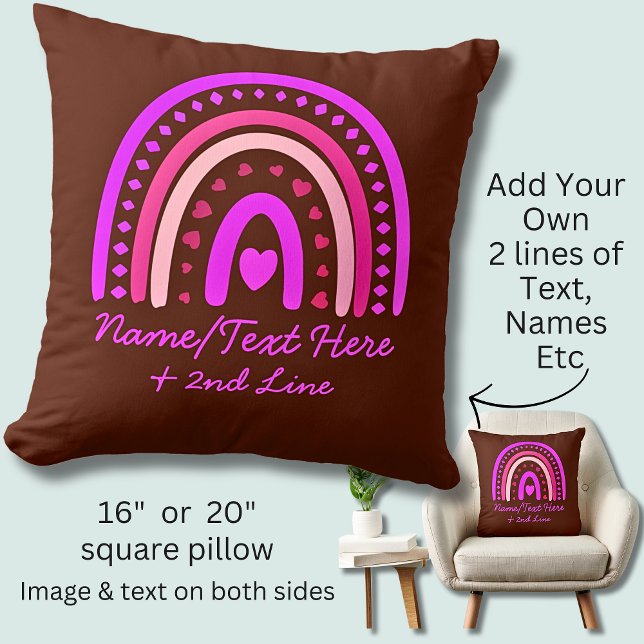 Text hinzufügen Name Boho Regenbogen Herz rosa bra Kissen (Von Creator hochgeladen)