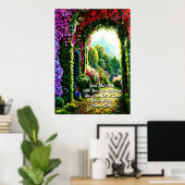 Text hinzufügen, Pfad mit den Blume von Red Mauve Poster (Heimbüro)