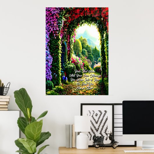 Text hinzufügen, Pfad mit den Blume von Red Mauve Poster (Heimbüro)