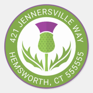 Text hinzufügen Thistle Address Runder Aufkleber