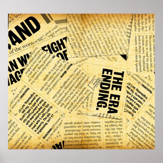 Text in Zeitungen mit altem Papier Poster (Vorne)