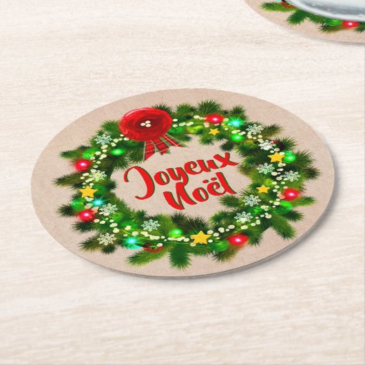 Text Joyeux Noël bearbeiten Runder Pappuntersetzer (Angewinkelt)