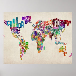Text-Karte der Welt Poster