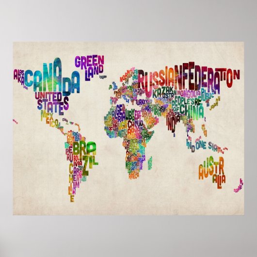 Text-Karte der Welt Poster (Vorne)