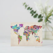 Text-Karte der Welt Postkarte (Stehend Vorderseite)