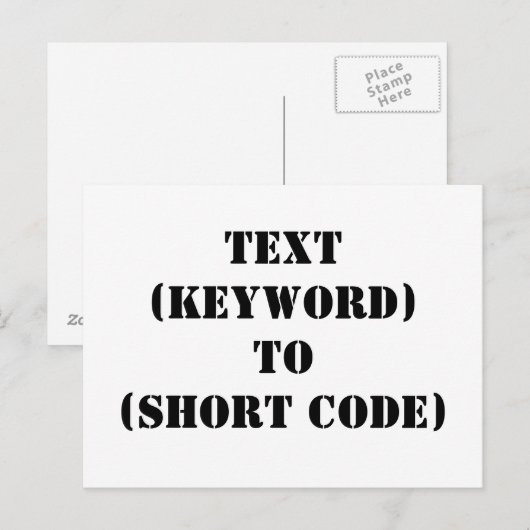 TEXT (KEYWORD) BIS (KURZER CODE) POSTKARTE (Vorne/Hinten)