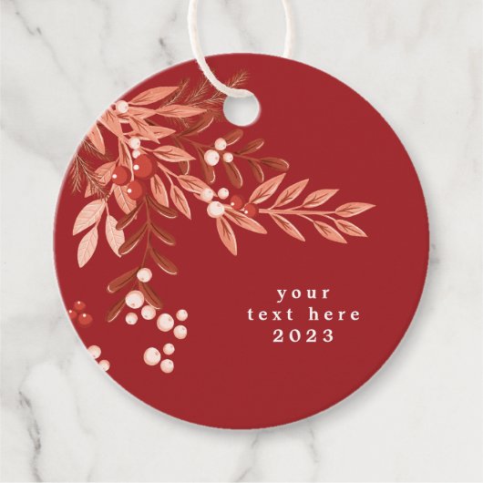 Text Leafy Bloral Weihnachten Traditionelles Rotes Geschenkanhänger (Vorderseite)