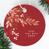 Text Leafy Bloral Weihnachten Traditionelles Rotes Geschenkanhänger
