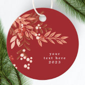 Text Leafy Bloral Weihnachten Traditionelles Rotes Geschenkanhänger