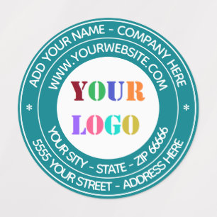 Text mit dem Logo "Custom Company" rund um Ihre Fa Etiketten