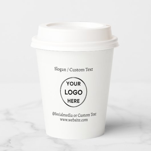Text mit Minimalistischen Logos Pappbecher (Vorderseite)