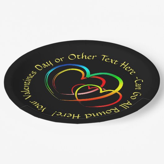 Text-Nachricht hinzufügen - Warnungen auf schwarz Pappteller (Schrägansicht)