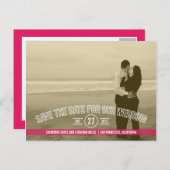 Text Overlay speichert die Datumskarten - Fuchsia Ankündigungspostkarte (Vorne/Hinten)