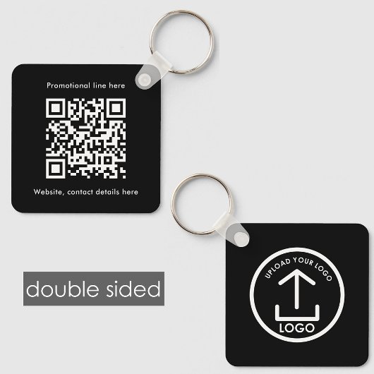 Text QR-Code für doppelseitige Firmenlogos schwarz Schlüsselanhänger