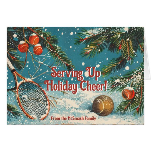🎾 🎄 Text, Retro Tennis Tidings (Vorderseite (Horizontal))