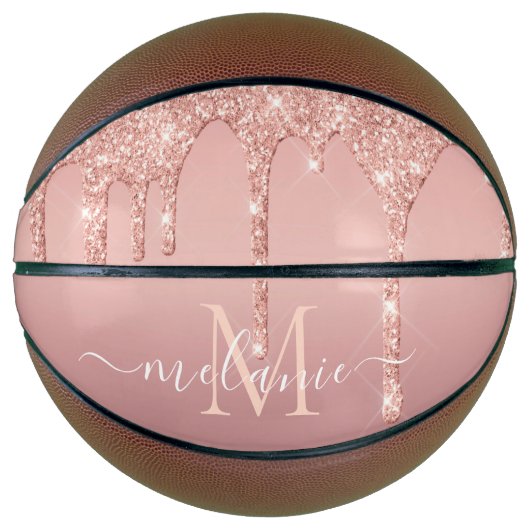 Text-Rose für Monogramm: Farbblindfarbiger Glitzer Basketball (Vorderseite)