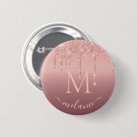Text-Rose für Monogramm: Farbblindfarbiger Glitzer Button (Vorne & Hinten)