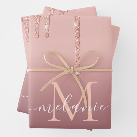 Text-Rose für Monogramm: Farbblindfarbiger Glitzer Geschenkpapier Set (Beispiel)