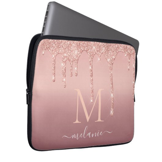 Text-Rose für Monogramm: Farbblindfarbiger Glitzer Laptopschutzhülle (Vorne Rechts)