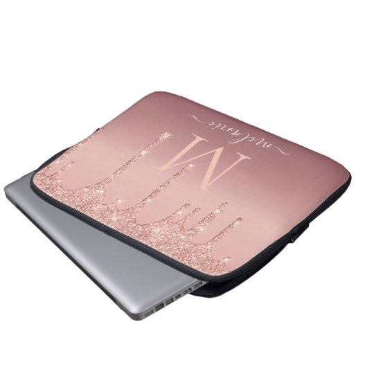 Text-Rose für Monogramm: Farbblindfarbiger Glitzer Laptopschutzhülle (Vorne Knopf)