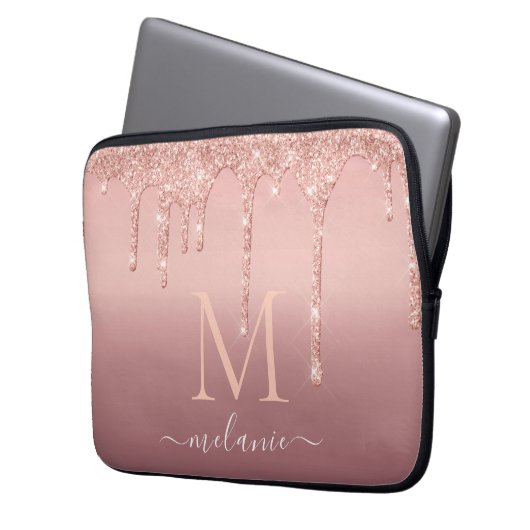 Text-Rose für Monogramm: Farbblindfarbiger Glitzer Laptopschutzhülle (Vorderseite Links)