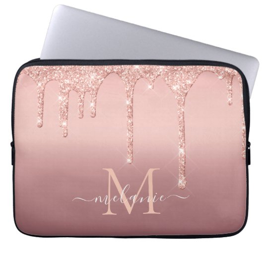 Text-Rose für Monogramm: Farbblindfarbiger Glitzer Laptopschutzhülle (Vorderseite)