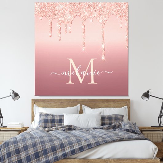 Text-Rose für Monogramm: Farbblindfarbiger Glitzer Leinwanddruck (Insitu (Schlafzimmer))