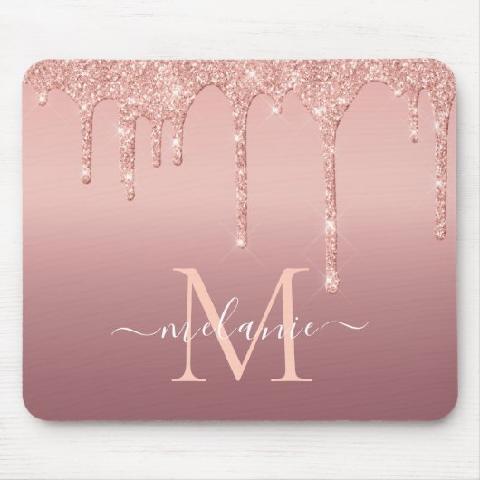 Text-Rose für Monogramm: Farbblindfarbiger Glitzer Mousepad (Vorne)