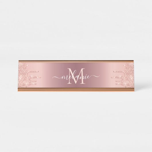 Text-Rose für Monogramm: Farbblindfarbiger Glitzer Schreibtischnamensplakette (Vorderseite )