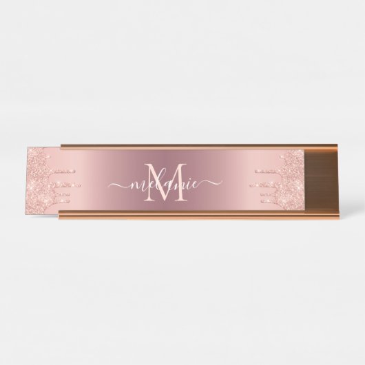 Text-Rose für Monogramm: Farbblindfarbiger Glitzer Schreibtischnamensplakette (Vorderseite )