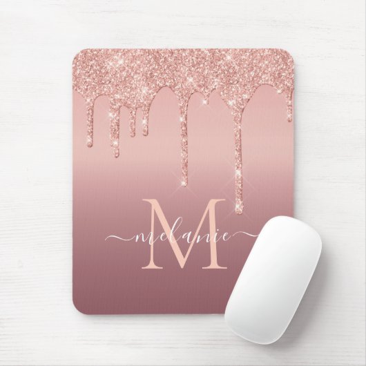Text-Rose für Monogramm - Glitzer-Tropfen Mousepad (Mit Mouse)
