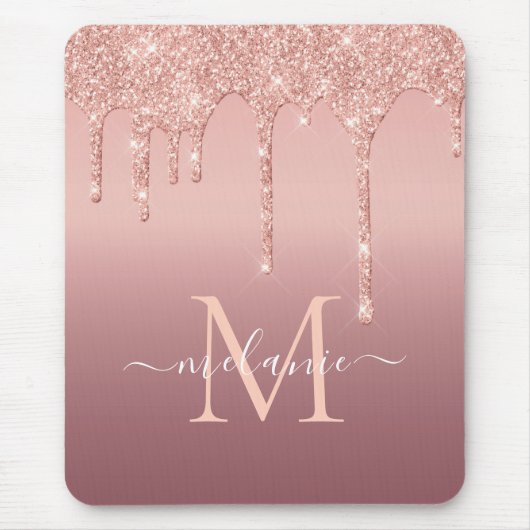 Text-Rose für Monogramm - Glitzer-Tropfen Mousepad (Vorne)