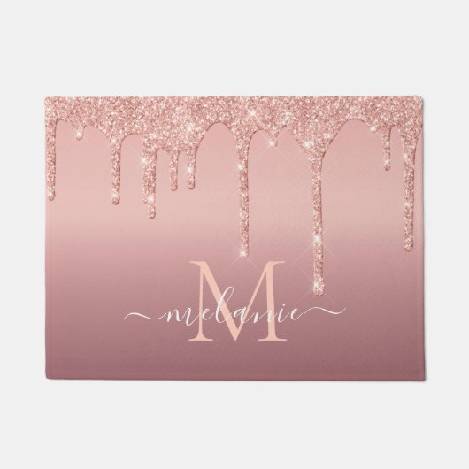 Text-Rose für Monogramm Gold Blush Glitzer Doormat Fußmatte (Vorderseite)