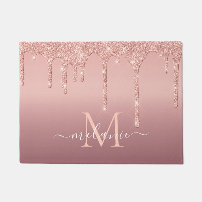 Text-Rose für Monogramm Gold Blush Glitzer Doormat Fußmatte (Vorderseite)
