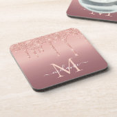 Text-Rose für Monogramm: Gold-Blush-Glitzer Getränkeuntersetzer (Linke Seite)
