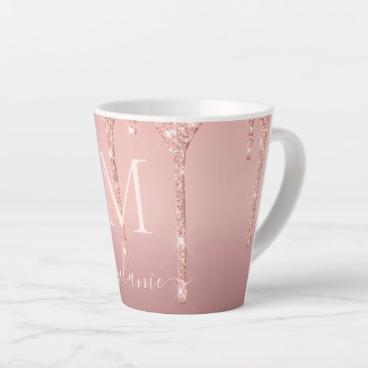 Text-Rose für Monogramm: Gold-Blush-Glitzer Milchtasse (Rechte Ecke)