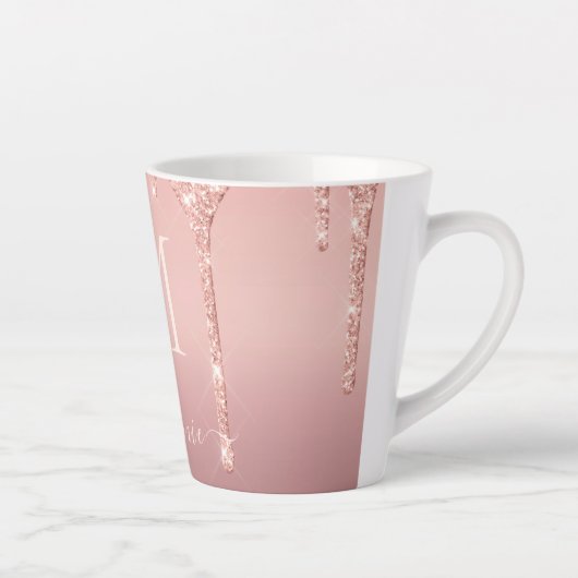 Text-Rose für Monogramm: Gold-Blush-Glitzer Milchtasse (Rechts)